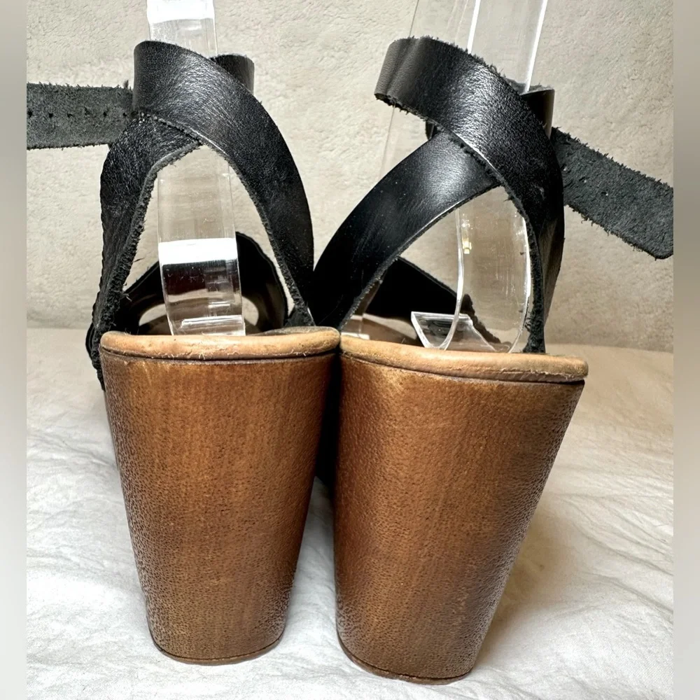 Seychelles women’s sandal “Forward Wedge” black suede strappy‎ ankle wrap strap
